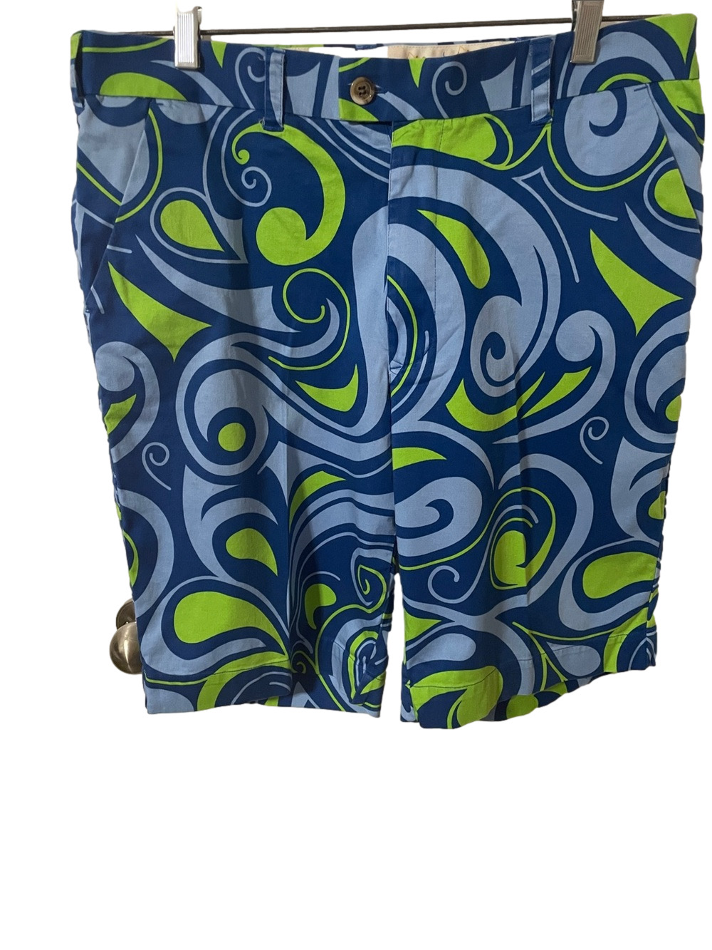 Loudmouth Blue, Light Blue & Lime Green Swirl Golf Shorts Size 36